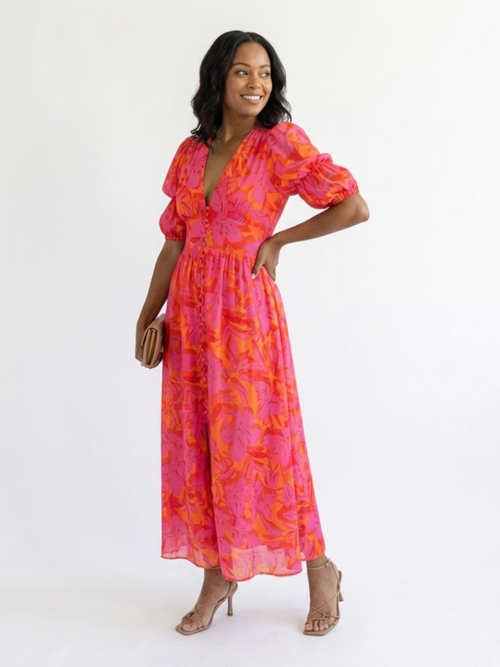 MAISON LUREA | Robe Midi à Manches Bouffantes Willow